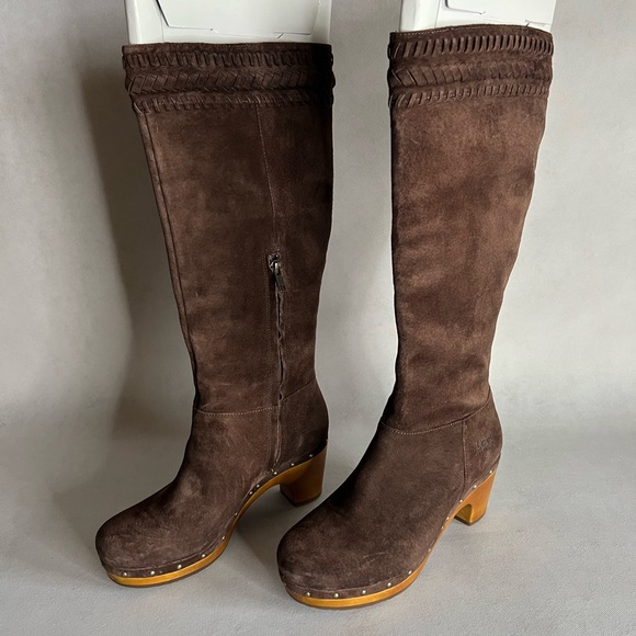 UGG Rosabella Tall Suede Boots Clog Bottom Size 8 Chocolate Brown - Picture 1 of 7